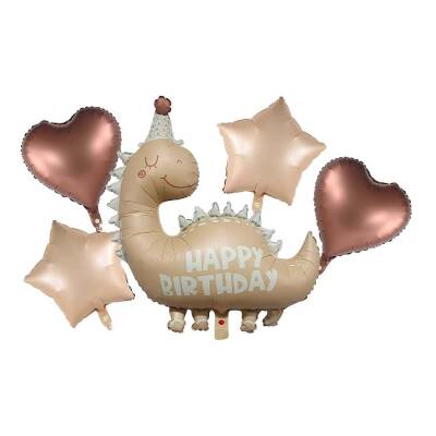 Retro Happy Birthday Dinozor Şekilli 5 li Folyo Balon Set - 1