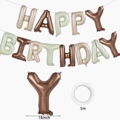 	 Retro Krem Karamel Bej Happy Birthday Harf Folyo Balon Set - 1