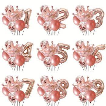 Roe Gold Taçlı 1 den 9 Rakam Balon Set - 1