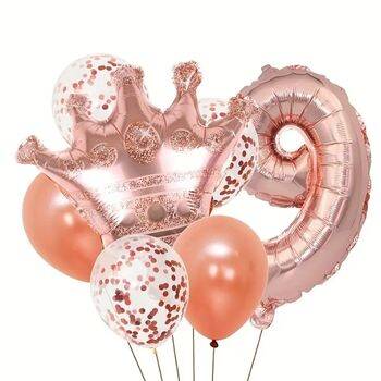 Roe Gold Taçlı 1 den 9 Rakam Balon Set - 10
