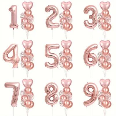 Rose Gold 1 den 9 Yaş Folyo Balon Set - 1