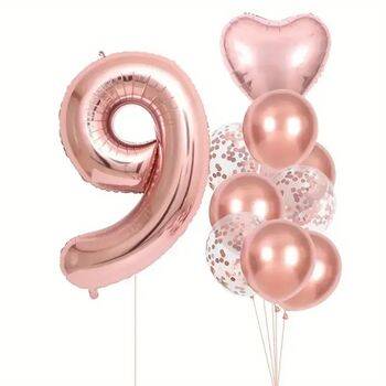 Rose Gold 1 den 9 Yaş Folyo Balon Set - 10