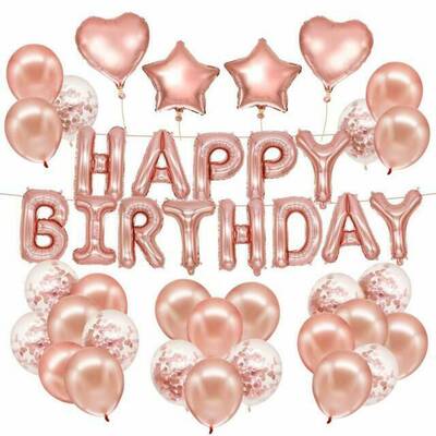 Rose Gold Happy Birthday Konfetili Balon Set - 1