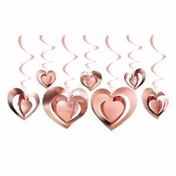 Rose Gold Kalp Tavan Süs 3D 12 Adet - Parti Sürprizi