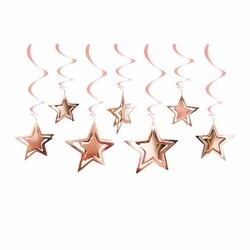 Rose Gold Yıldızlar Tavan Süsü 10 Adet / 3D - Parti Sürprizi
