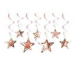 Rose Gold Yıldızlar Tavan Süsü 10 Adet / 3D - 1