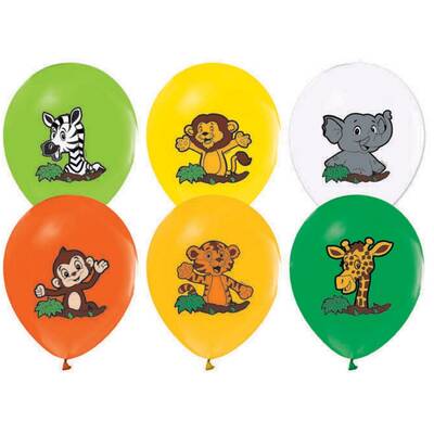Safari Hayvanları Baskılı Latex Balon 10 Adet