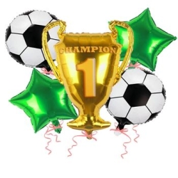 Şampiyon Kupa Futbol Topu Şekilli Folyo Balon 5 li Set - Parti Sürprizi