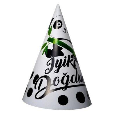 Sevimli Panda İyi Ki Doğdun Şapka 8 Adet - 1