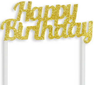 Simli Altın Happy Birthday Çubuklu Yazı - 1