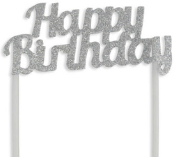 Simli Gümüş Happy Birthday Çubuklu Yazı - Parti Sürprizi