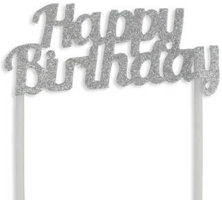 Simli Gümüş Happy Birthday Çubuklu Yazı - 1