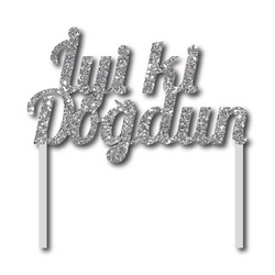 Simli Gümüş İyi Ki Doğdun Çubuklu Yazı - Parti Sürprizi