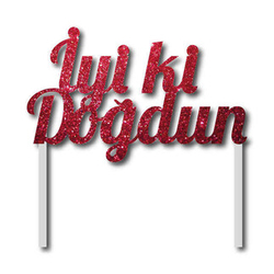 Simli Kırmızı İyi Ki Doğdun Çubuklu Yazı - Parti Sürprizi