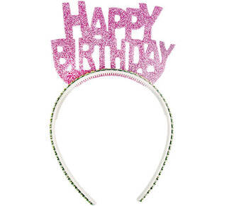 Simli Pembe Happy Birthday Taç - 1