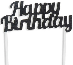 Simli Siyah Happy Birthday Çubuklu Yazı - Parti Sürprizi