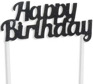 Simli Siyah Happy Birthday Çubuklu Yazı - 1