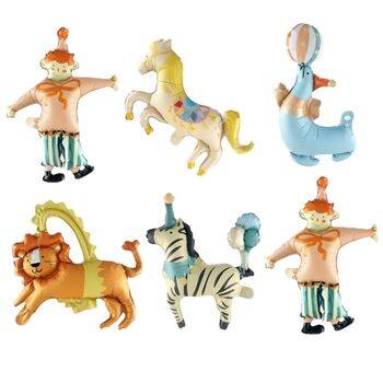 Sirk Teması Sirk Hayvanları 6 lı Mini Shap Folyo Balon Set - 1