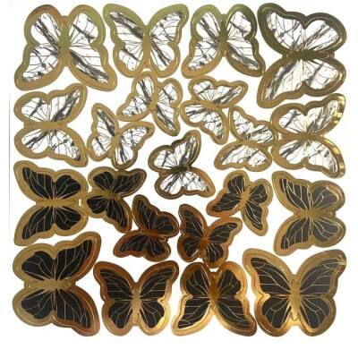 Siyah Gold Varaklı Kelebek Pasta Dekor Süs 42 Adet - 1
