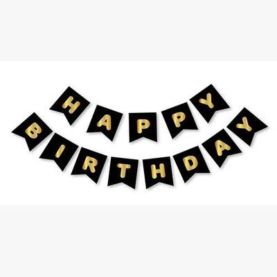 Siyah Gold Yaldızlı Happy Birthday Banner - 1
