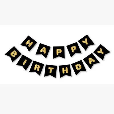 Siyah Gold Yaldızlı Happy Birthday Banner