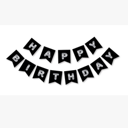 Siyah Gümüş Yaldızlı Happy Birthday Banner - Parti Sürprizi