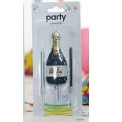 Siyah Happy Birthday Şampanya Şişesi Şekilli Mum - Parti Sürprizi
