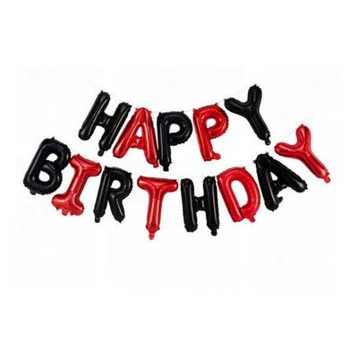 Siyah Kırmızı Happy Birtday Folyo Balon Set - 1
