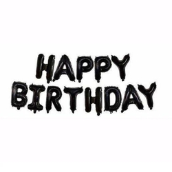 Siyah Renk Happy Birtday Folyo Balon Set - Parti Sürprizi
