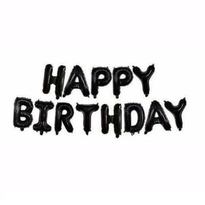 Siyah Renk Happy Birtday Folyo Balon Set - 1