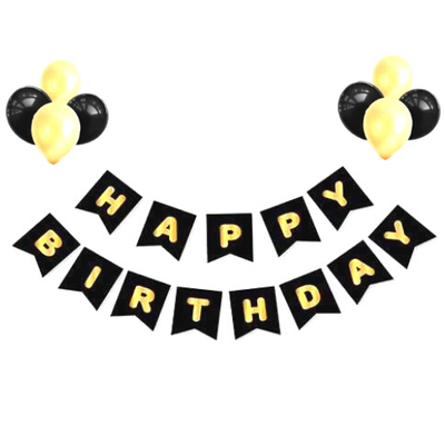 Siyah Üzeri Gold Baskılı Happy Birthday Balonlu Set - 1
