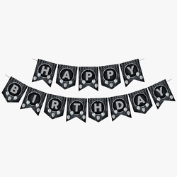 Siyah Üzeri Gümüş Happy Bırthday Afiş - Parti Sürprizi