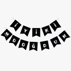 Siyah Üzerine Gümüş İyi ki Doğdun Bayrak Afiş - Parti Sürprizi