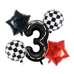 Siyah Yarış Pisti Damalı 3 Yaş Folyo Balon Set - Parti Sürprizi