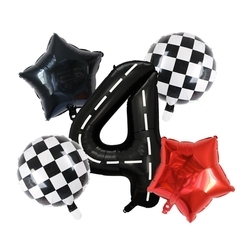 Siyah Yarış Pisti Damalı 4 Yaş Folyo Balon Set - Parti Sürprizi