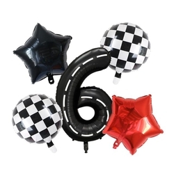 Siyah Yarış Pisti Damalı 6 Yaş Folyo Balon Set - Parti Sürprizi