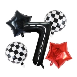 Siyah Yarış Pisti Damalı 7 Yaş Folyo Balon Set - Parti Sürprizi