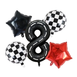Siyah Yarış Pisti Damalı 8 Yaş Folyo Balon Set - Parti Sürprizi