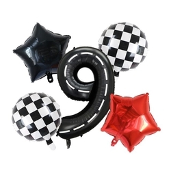 Siyah Yarış Pisti Damalı 9 Yaş Folyo Balon Set - Parti Sürprizi