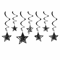 Siyah Yıldızlar Tavan Süsü 10 Adet / 3D - Parti Sürprizi