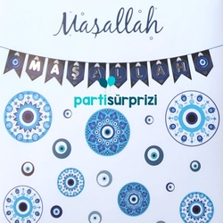 SünnetTeması Nazar Boncuklu Mavi Maşallah Banner - Parti Sürprizi
