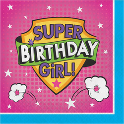 Superhero Birthday Girl Peçete 16 Adet - Parti Sürprizi