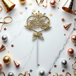 Taçlı Altın Happy Birthday Fiyonklu Pasta Süsü - Parti Sürprizi