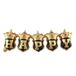 Taçlı Birleşik Happy Yazı 23x81 cm Folyo Balon - Parti Sürprizi