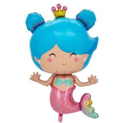 Taçlı Mavi Deniz Kızı Folyo Balon 1 Adet - Parti Sürprizi
