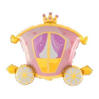 Taçlı Prenses Arabası Pembe Folyo Balon 1 Adet - 1