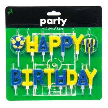 Taraftar Temalı Futbol Topu Happy Birthday Sarı Lacivert Mum Set - 1