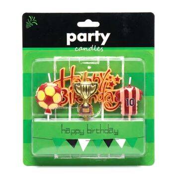 Taraftar Temalı Sarı Kırmızı Happy Birthday Kupa Şekilli Mum Set - 1