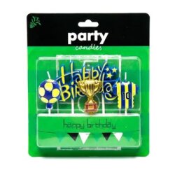 Taraftar Temalı Sarı Lacivert Happy Birthday Kupa Şekilli Mum Set - Parti Sürprizi