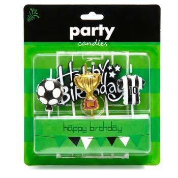 Taraftar Temalı Siyah Beyaz Happy Birthday Kupa Şekilli Mum Set - 1